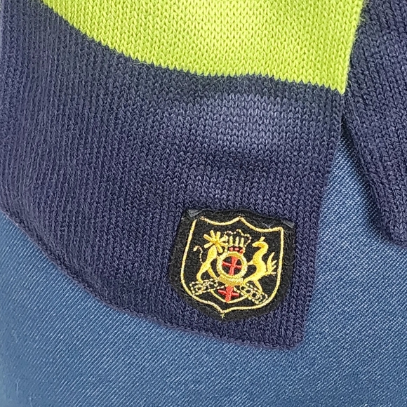 Long Colorblock Sweater Scarf with Crest Emblem - Picture 6 of 6
